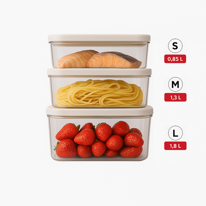 Set di 3 contenitori sottovuoto (S, M, L) realizzati in polimero SAN di alta qualità, senza BPA
